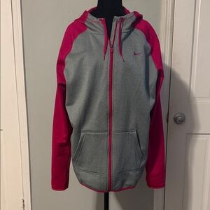 Nike Women's Gray and Pink Hooded Zip-Up Jacket